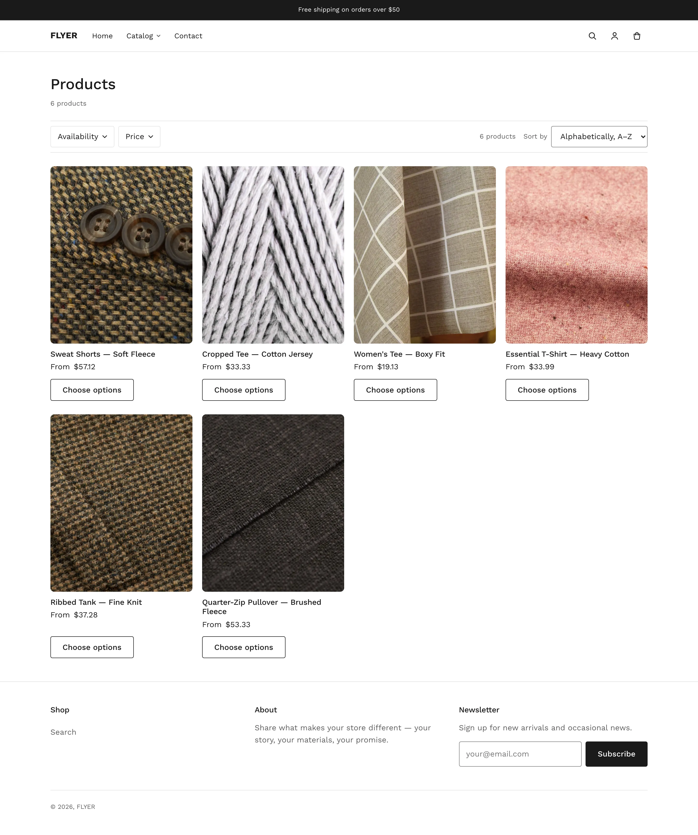 FLYER collection page with filters