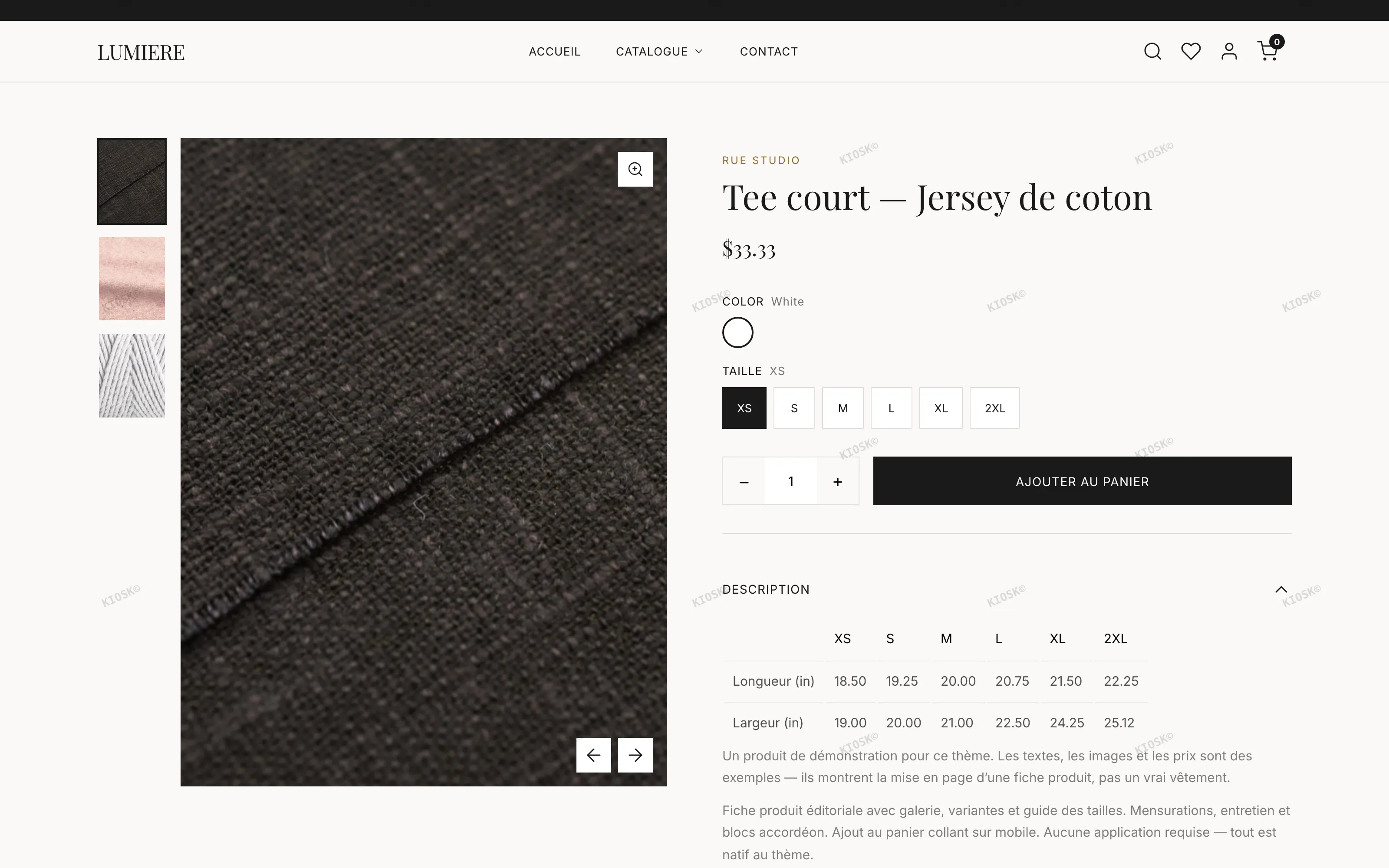 Page produit LUMIERE