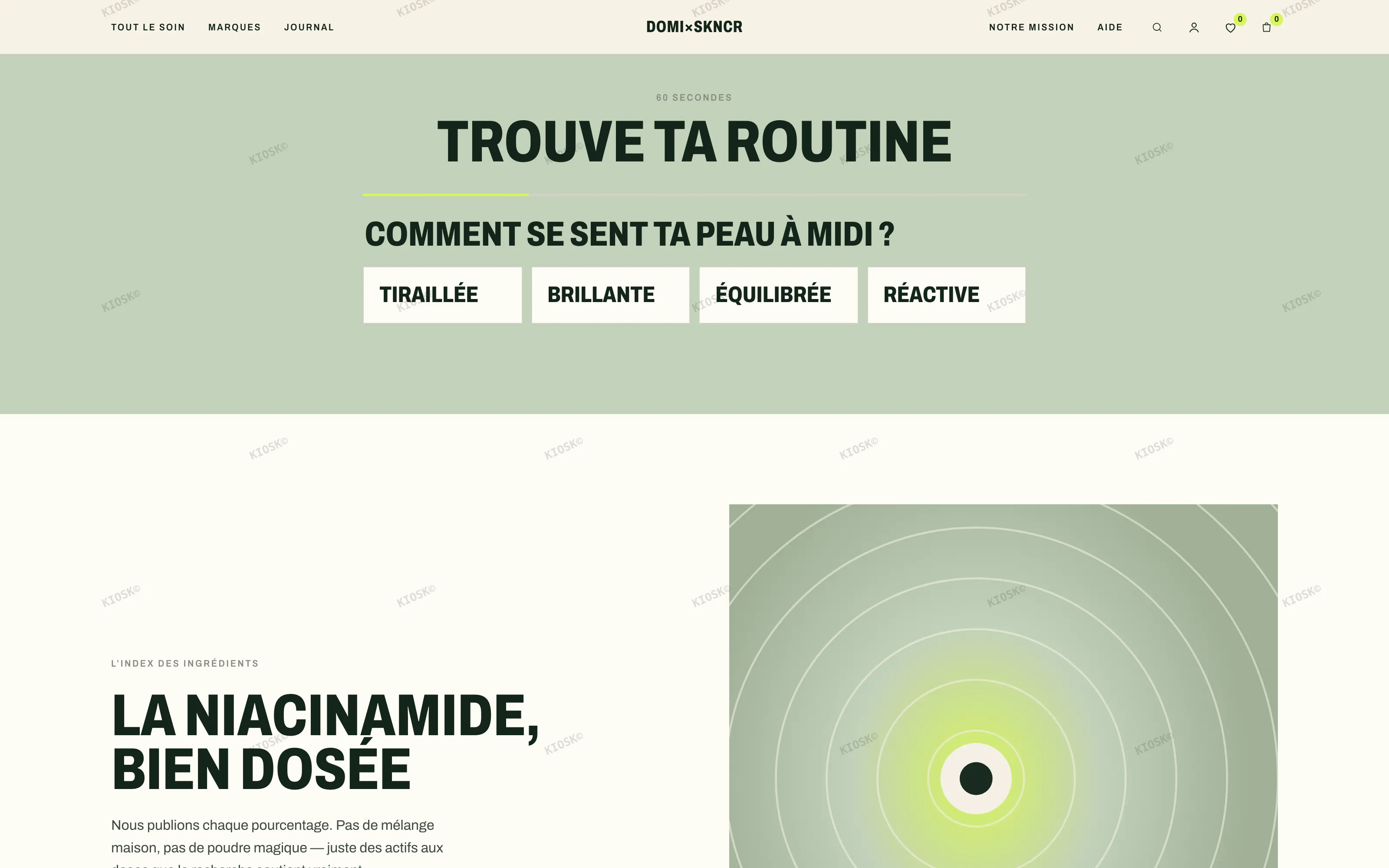 Quiz de routine SOIN — des blocs dans l’éditeur de thème