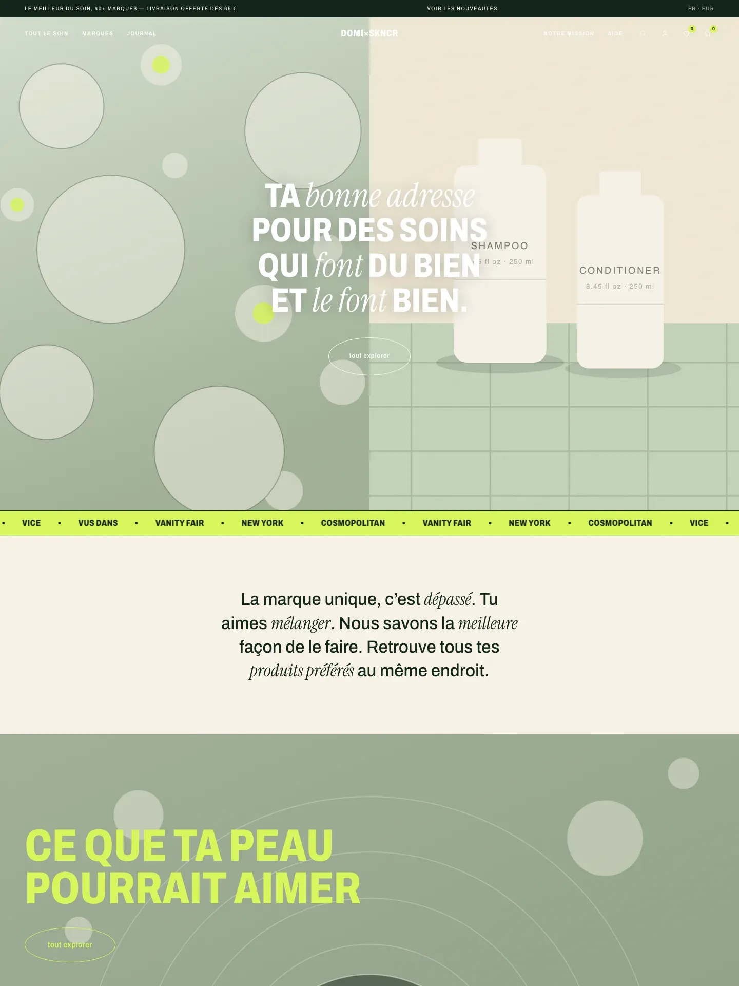 SOIN — page d’accueil de la boutique de démonstration